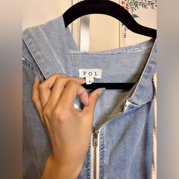 NEW POL Denim Studded Balloon Sleeve Hoodie Shacket - Picture 9 of 9